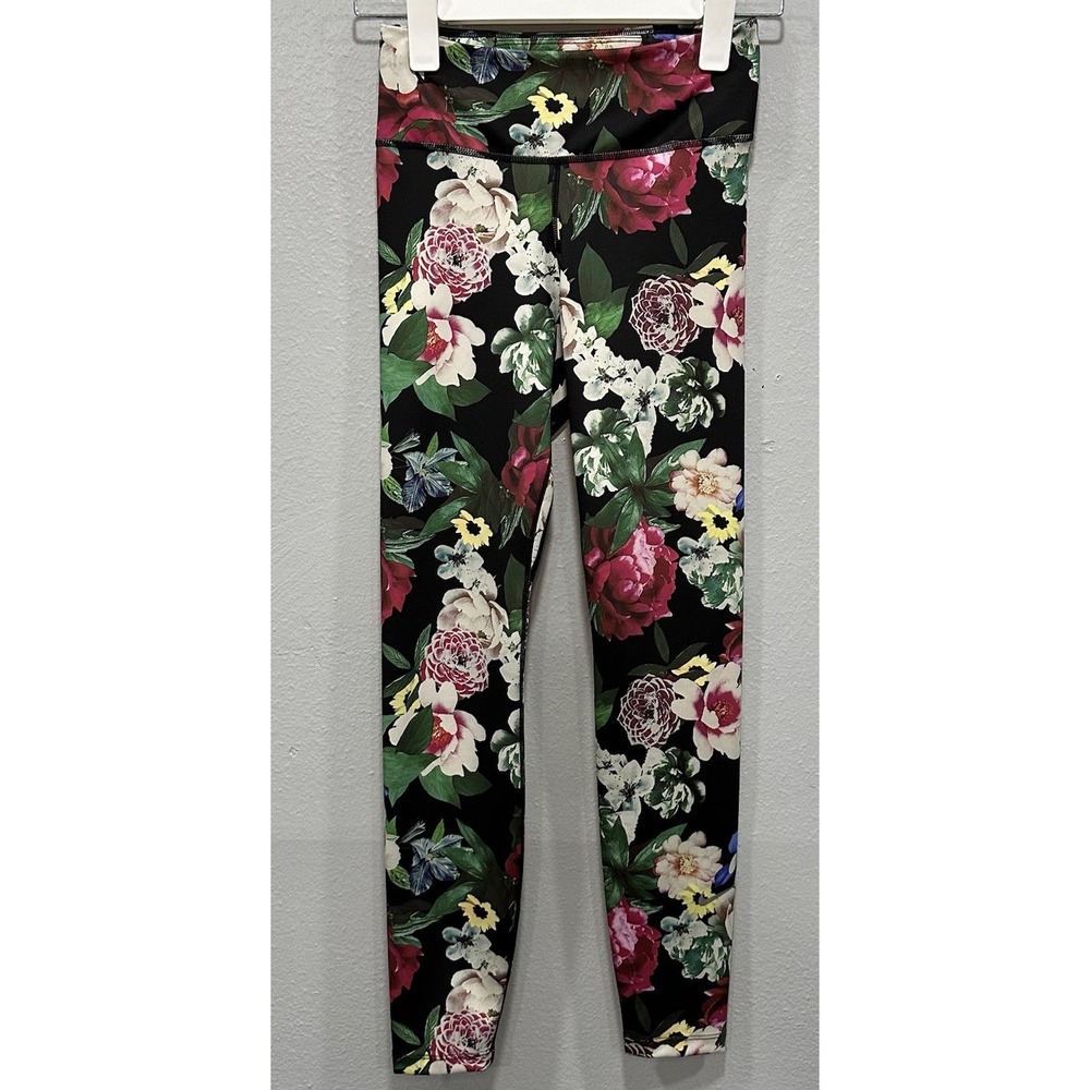 Nike Dri-FIT Womens XS Floral Leggings Black Pink Rose Print Activewear Tights
